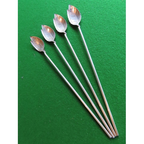 350 - Set of Four Solid Silver Tiffany Cocktail Stirrers with Original Tiffany Pouch