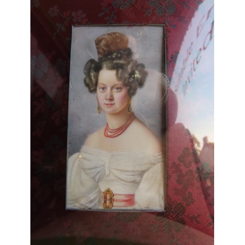 357 - Antique Portrait Miniature of Lady Contained within Ormolu Mounted Frame Approximately 8 Inches High... 