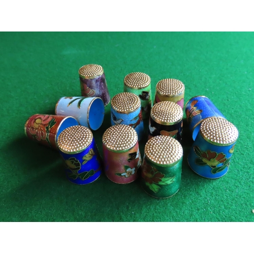 362 - Set of Twelve Cloisonne Decorated Thimbles