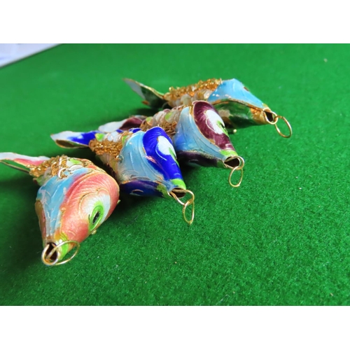 365 - Four Cloisonne Decorated Fish Motif Pendants Different Colours