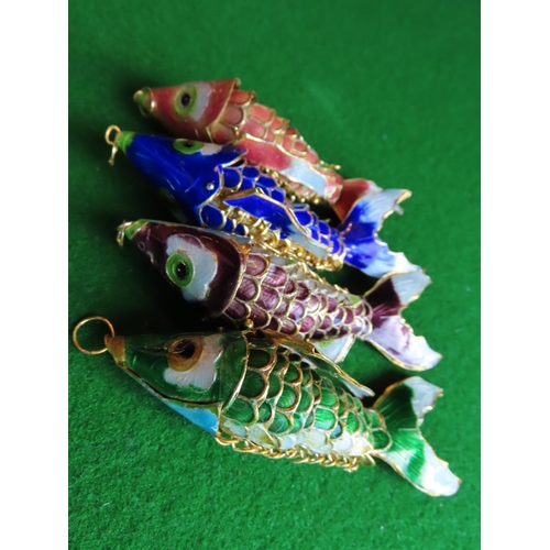 365 - Four Cloisonne Decorated Fish Motif Pendants Different Colours