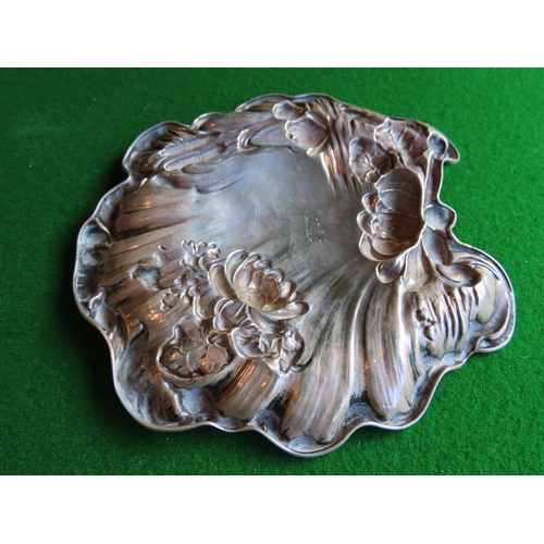 366 - Solid Silver Dish Shaped Form with Floral Motifs Approximately 7 Inches Wide