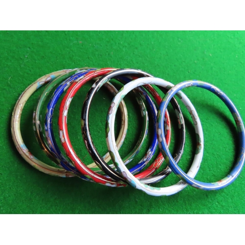 373 - Seven Cloisonne Decorated Ladies Bangles Attractive Colour