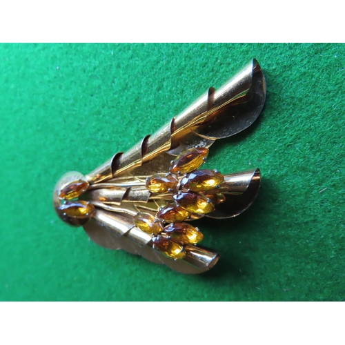 376 - Vintage Solid Silver Gilt Decorated Retro Ladies Brooch with Yellow Gem Stones