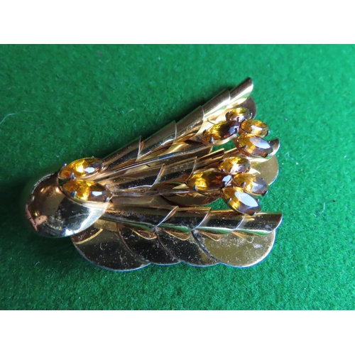 376 - Vintage Solid Silver Gilt Decorated Retro Ladies Brooch with Yellow Gem Stones