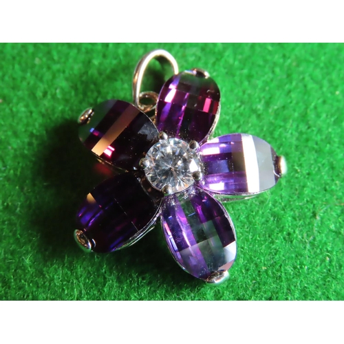 379 - Silver Mounted Ladies Amethyst and Gemset Pendant Approximately 2 Inches Wide