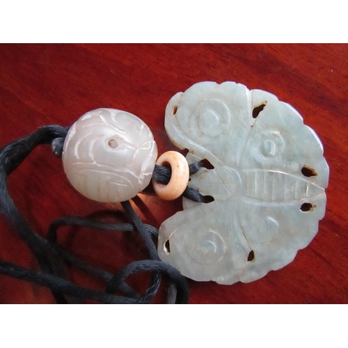 393 - Oriental Carved Jade Pendant Necklace with Roundel