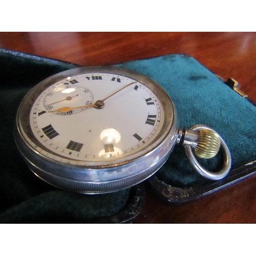 394 - Antique Silver Cased Pocket Watch Roman Numeral Decorated Dial