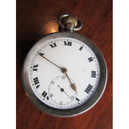 394 - Antique Silver Cased Pocket Watch Roman Numeral Decorated Dial