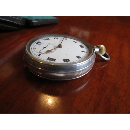 394 - Antique Silver Cased Pocket Watch Roman Numeral Decorated Dial