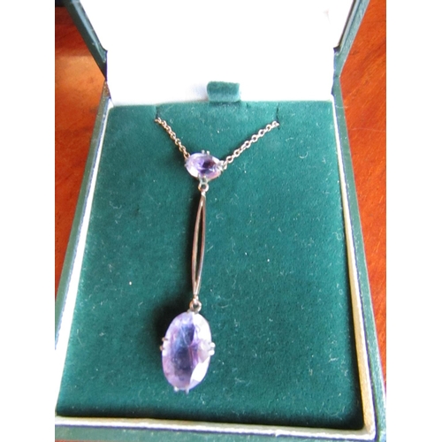 409 - Edwardian Amethyst Set Drop Pendant Necklace Comprising Oval Cut Mixed Amethyst Measuring 7mm x 5mm ... 