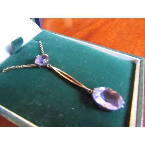 409 - Edwardian Amethyst Set Drop Pendant Necklace Comprising Oval Cut Mixed Amethyst Measuring 7mm x 5mm ... 