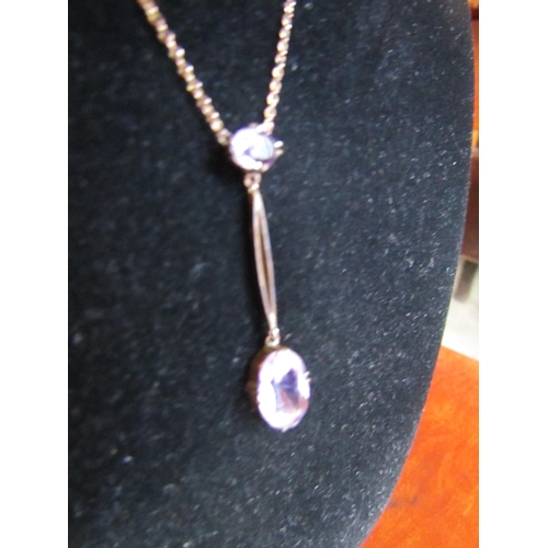 409 - Edwardian Amethyst Set Drop Pendant Necklace Comprising Oval Cut Mixed Amethyst Measuring 7mm x 5mm ... 