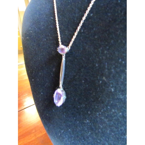 409 - Edwardian Amethyst Set Drop Pendant Necklace Comprising Oval Cut Mixed Amethyst Measuring 7mm x 5mm ... 