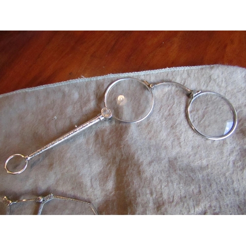 411 - Three Solid Silver Lorgnettes and Glasses and Silver Chain