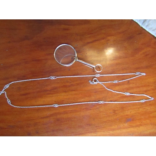 411 - Three Solid Silver Lorgnettes and Glasses and Silver Chain