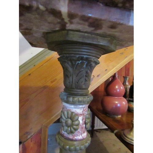 416 - Pair of Rouge Marble Mounted Pedestals Each Approximately 52 Inches High