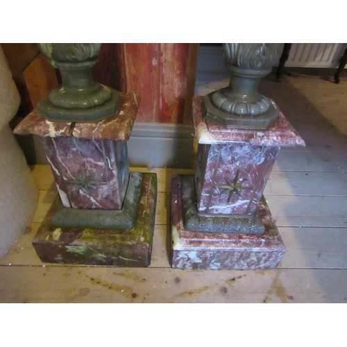 416 - Pair of Rouge Marble Mounted Pedestals Each Approximately 52 Inches High