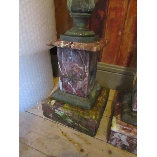 416 - Pair of Rouge Marble Mounted Pedestals Each Approximately 52 Inches High