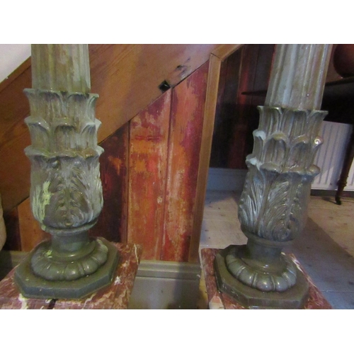 416 - Pair of Rouge Marble Mounted Pedestals Each Approximately 52 Inches High