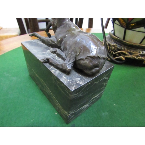 420 - Bronze Sculpture Seated Deer on Rectangular Form Marble Base