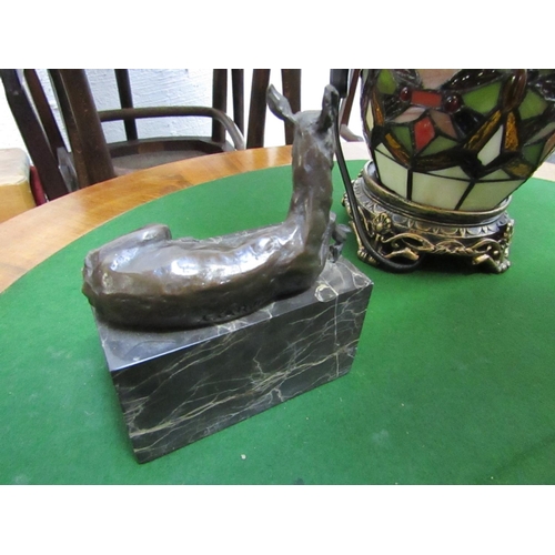 420 - Bronze Sculpture Seated Deer on Rectangular Form Marble Base