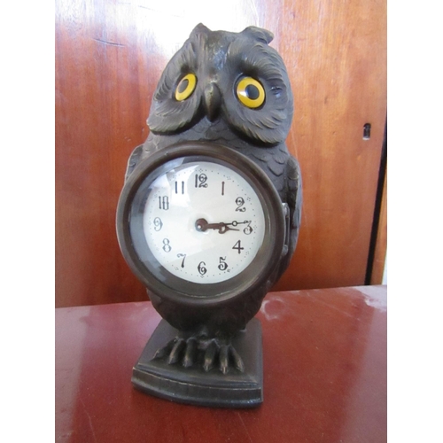 429 - Owl Motif Clock with Decorated Eyes Approximately 8 Inches High