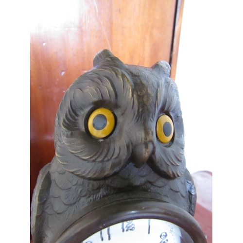 429 - Owl Motif Clock with Decorated Eyes Approximately 8 Inches High