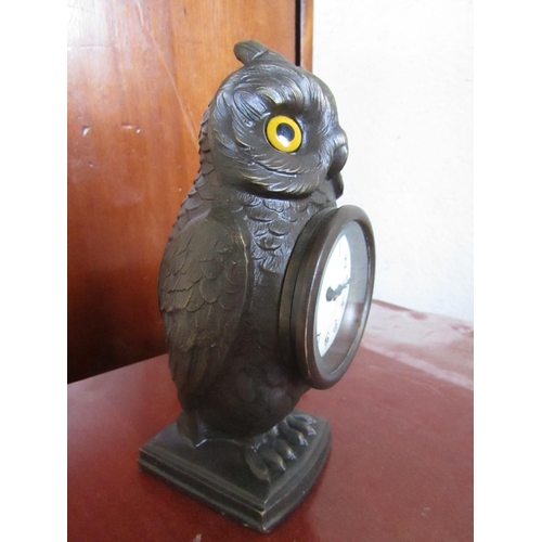 429 - Owl Motif Clock with Decorated Eyes Approximately 8 Inches High