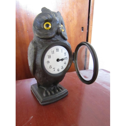 429 - Owl Motif Clock with Decorated Eyes Approximately 8 Inches High