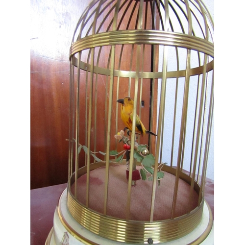 431 - Vintage Bird Cage Musical Automaton Attractively Detailed Gilt Decorated with Further Scenes to Base... 