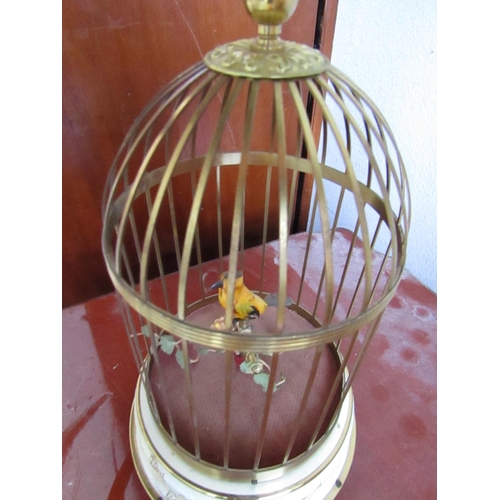 431 - Vintage Bird Cage Musical Automaton Attractively Detailed Gilt Decorated with Further Scenes to Base... 