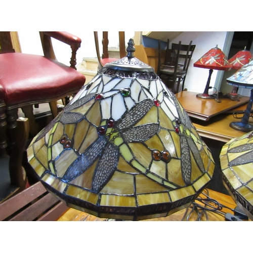 433 - Pair of Tiffany Stained Glass Table Lamps Dragonfly Motifs Each Approximately 22 Inches High Working... 