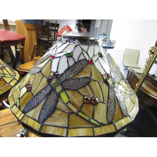 433 - Pair of Tiffany Stained Glass Table Lamps Dragonfly Motifs Each Approximately 22 Inches High Working... 