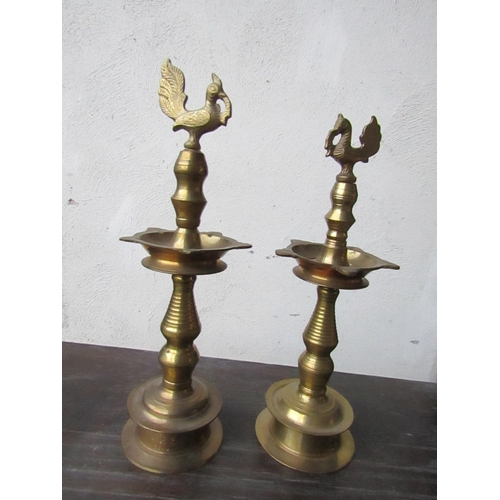 434 - Pair of Antique Cast Brass Candle Sticks with Avian Motif Decoration Each Approximately 14 Inches Hi... 