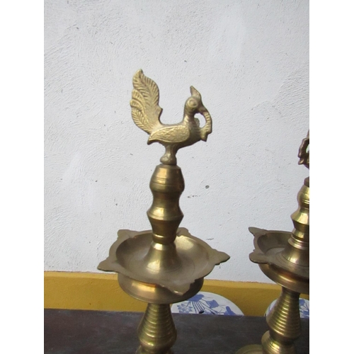 434 - Pair of Antique Cast Brass Candle Sticks with Avian Motif Decoration Each Approximately 14 Inches Hi... 