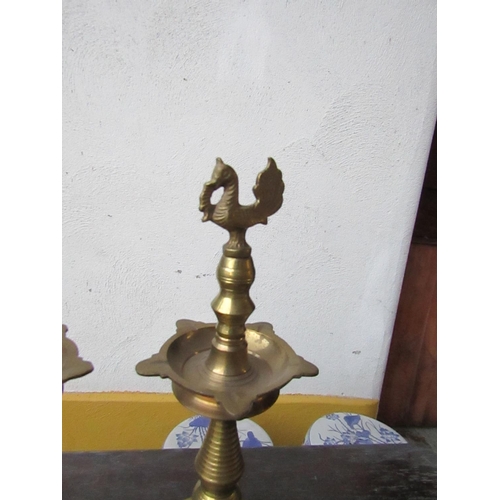 434 - Pair of Antique Cast Brass Candle Sticks with Avian Motif Decoration Each Approximately 14 Inches Hi... 