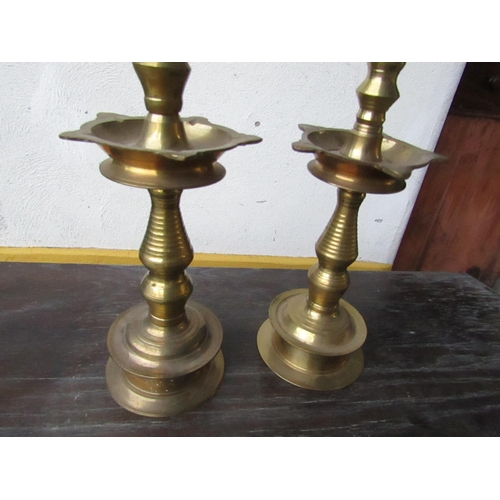 434 - Pair of Antique Cast Brass Candle Sticks with Avian Motif Decoration Each Approximately 14 Inches Hi... 