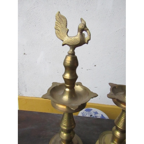 434 - Pair of Antique Cast Brass Candle Sticks with Avian Motif Decoration Each Approximately 14 Inches Hi... 