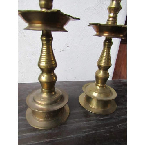 434 - Pair of Antique Cast Brass Candle Sticks with Avian Motif Decoration Each Approximately 14 Inches Hi... 