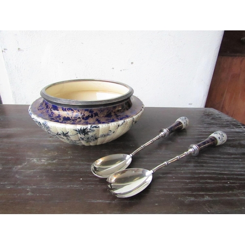 437 - Antique Doulton Fine Porcelain Bowl with Serving Spoons Good Original Condition Bowl Approximately 1... 