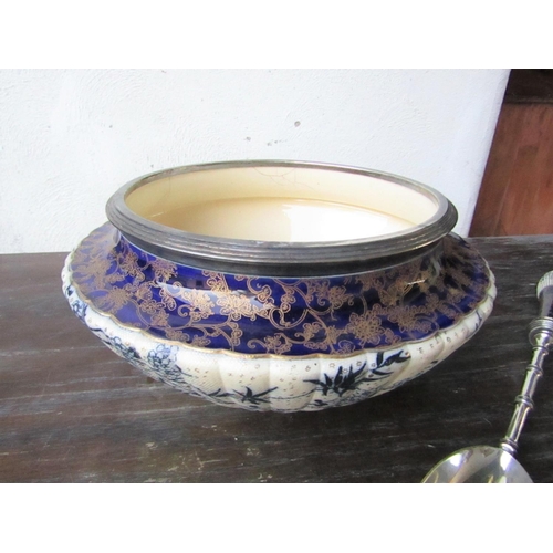 437 - Antique Doulton Fine Porcelain Bowl with Serving Spoons Good Original Condition Bowl Approximately 1... 