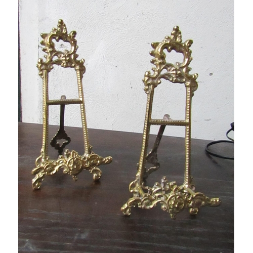 438 - Pair of Rococo Form Cast Brass Table Easels Each Approximately 12 Inches High