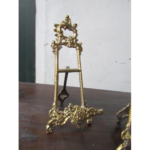 438 - Pair of Rococo Form Cast Brass Table Easels Each Approximately 12 Inches High