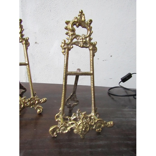 438 - Pair of Rococo Form Cast Brass Table Easels Each Approximately 12 Inches High