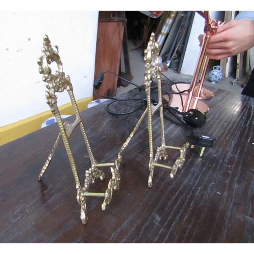 438 - Pair of Rococo Form Cast Brass Table Easels Each Approximately 12 Inches High