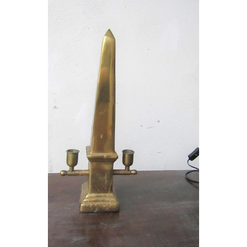 439 - Obelisk Twin Sconce Candle Rest Cast Brass Antique Approximately 11 Inches High