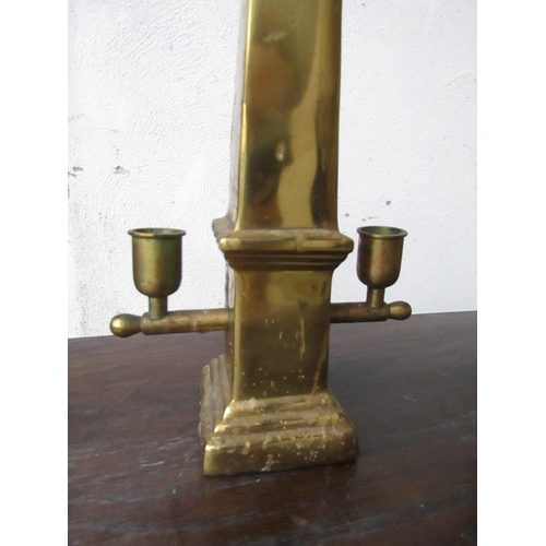 439 - Obelisk Twin Sconce Candle Rest Cast Brass Antique Approximately 11 Inches High