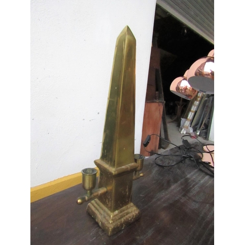 439 - Obelisk Twin Sconce Candle Rest Cast Brass Antique Approximately 11 Inches High