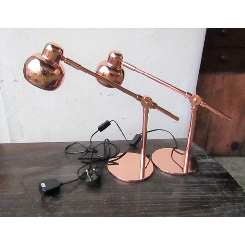 440 - Pair of Copper Mounted Angle Poised Table Lamps Good Original Condition Working Order